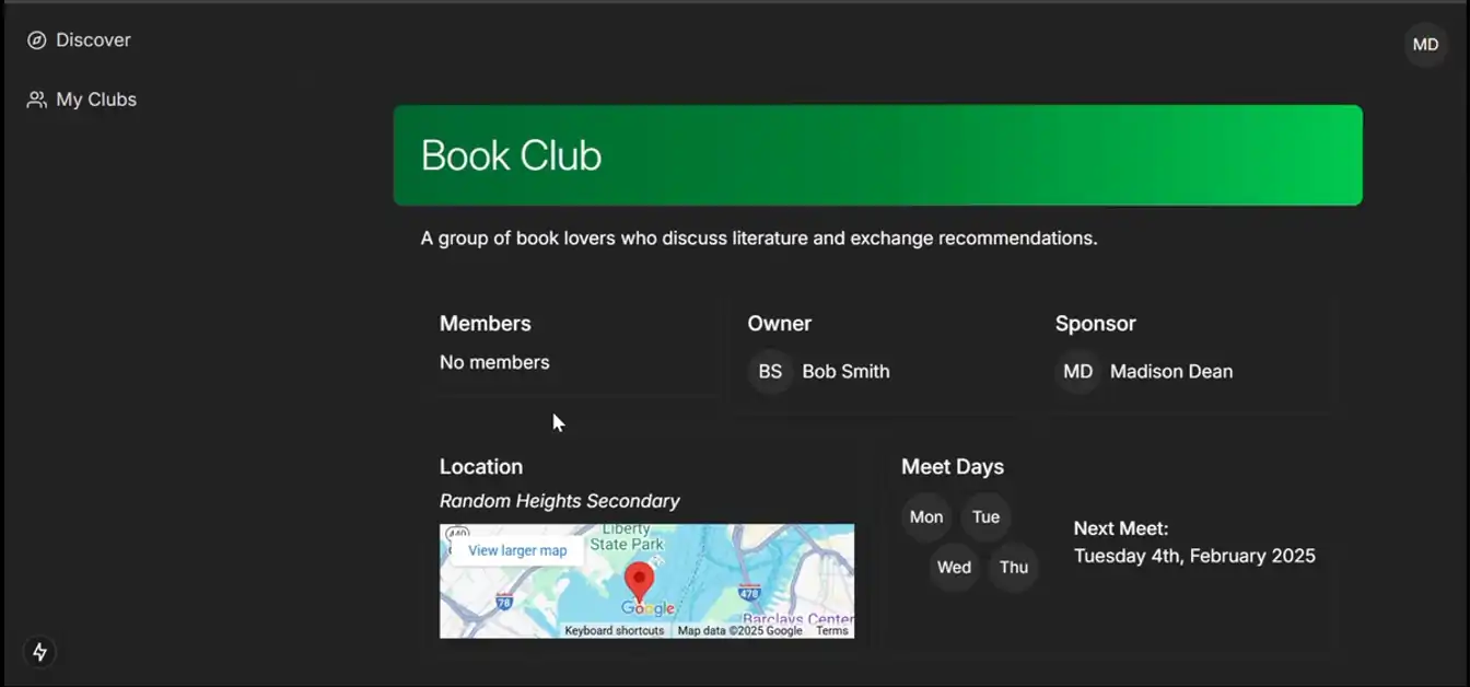 Club information page