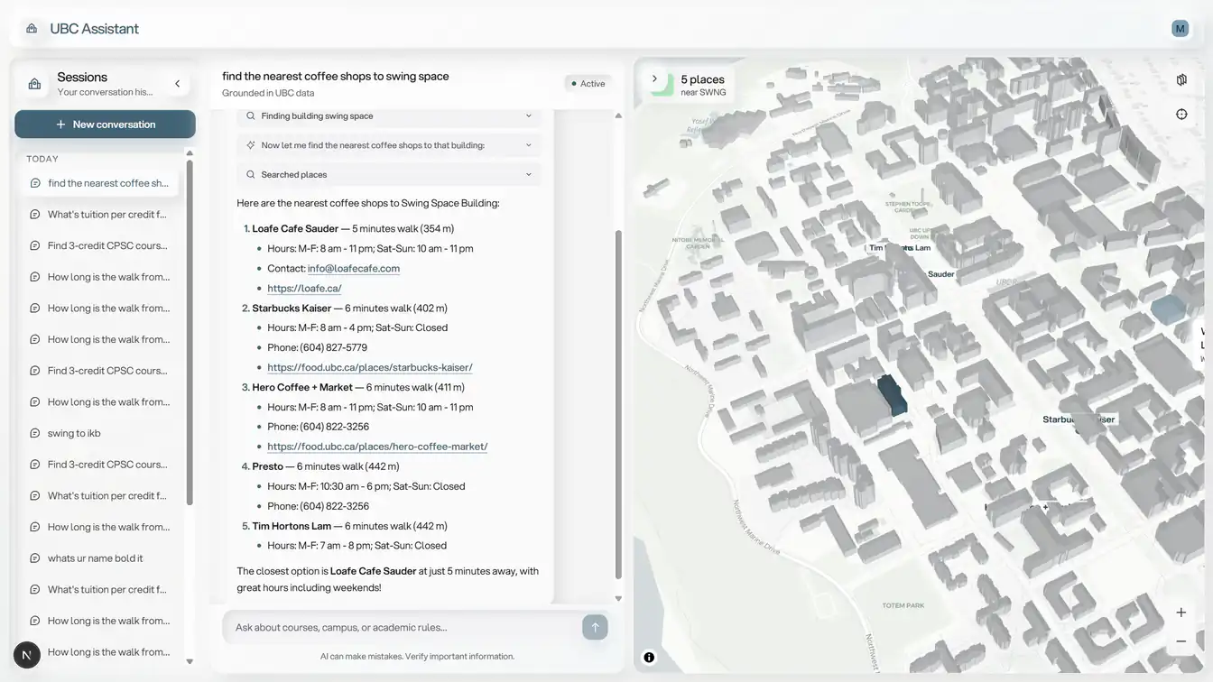 AI chat with the campus map open